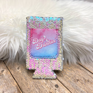 Sequin Tall Slim Can Koozie | Day Drinkin'