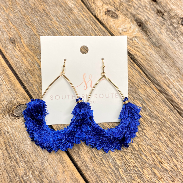 Pom Fan Teardrop Earrings | Royal Blue