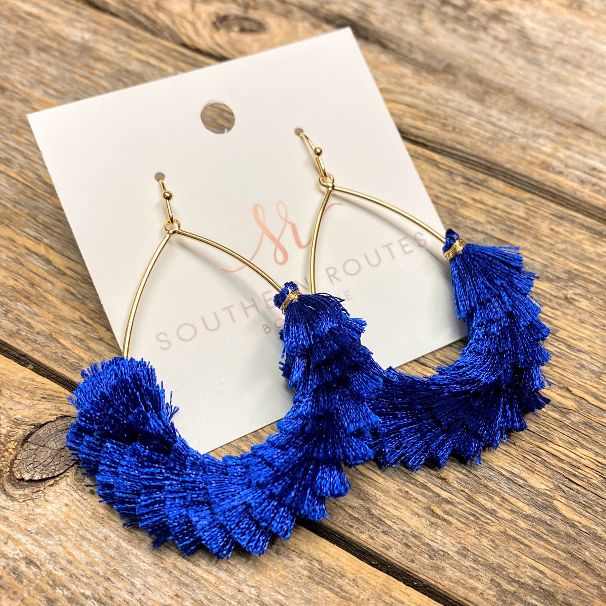 Pom Fan Teardrop Earrings | Royal Blue