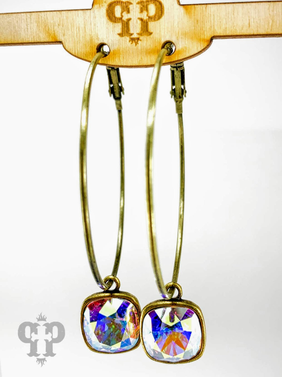 AB Crystal | Bronze | Large Hoops | Pink Panache