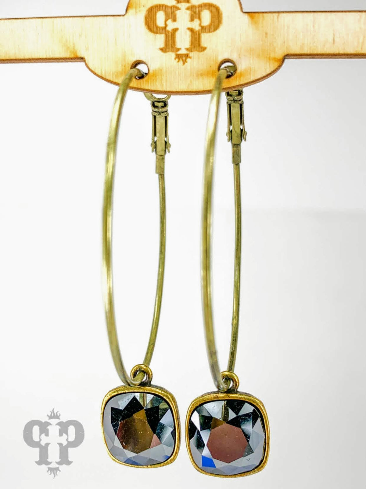 Black Crystal | Bronze | Large Hoops | Pink Panache