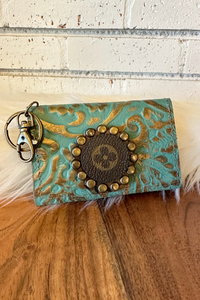 Upcycled Gypsy Card Holder Key Ring | Turquoise+Stud