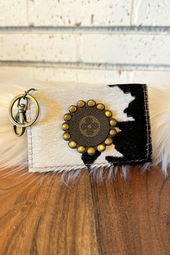 Upcycled Gypsy Card Holder Key Ring | Black Cow Hide #1