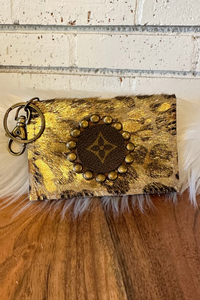 Upcycled Gypsy Card Holder Key Ring | Metallic Leopard Hide #4