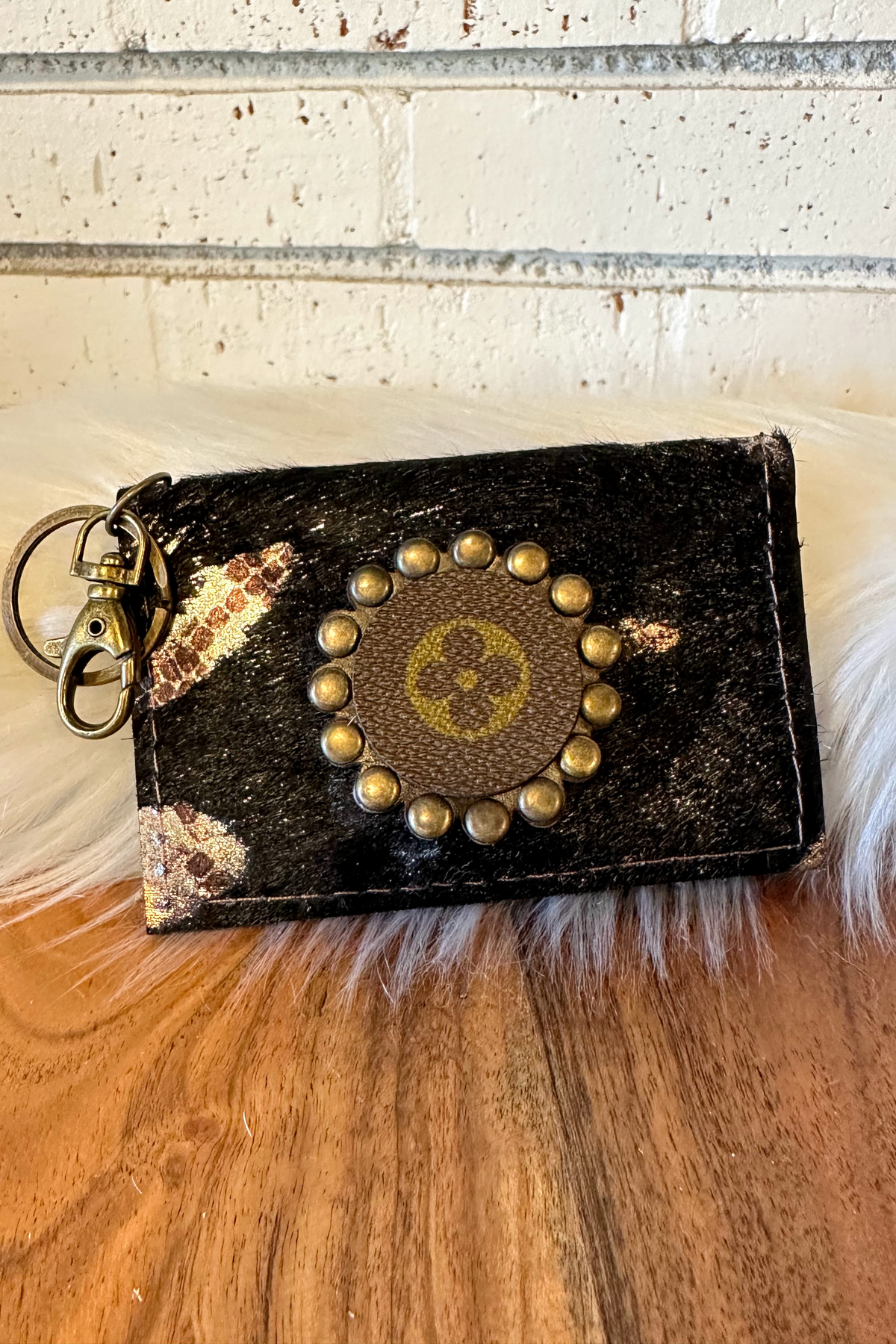 Upcycled Gypsy Card Holder Key Ring | Snake+Black Hide #2