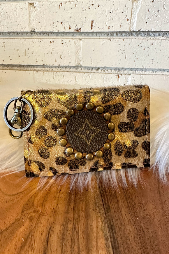 Upcycled Gypsy Card Holder Key Ring | Metallic Leopard Hide #3