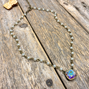 12mm AB Crystal | Bronze Pearl Beaded Necklace | Pink Panache