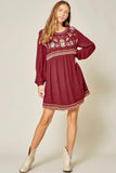 Burgundy+Embroidered Dress