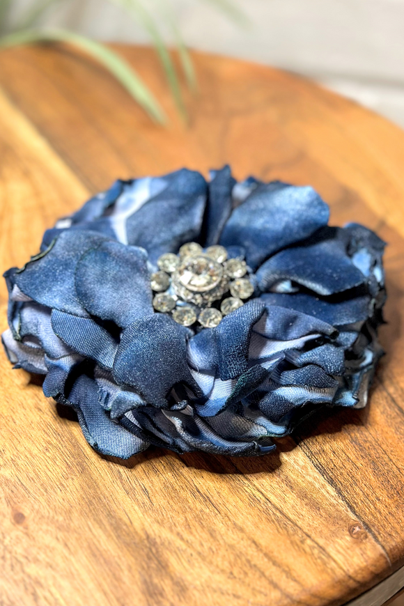 Vintage Velvet Flower Hat Pin | Navy