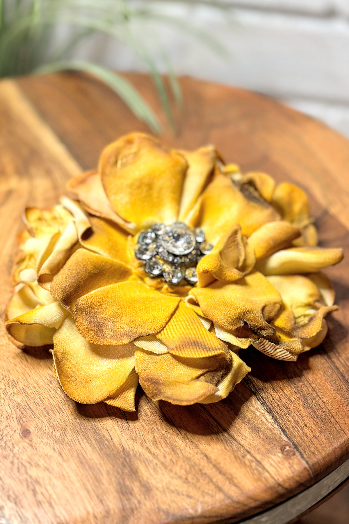 Vintage Velvet Flower Hat Pin | Mustard