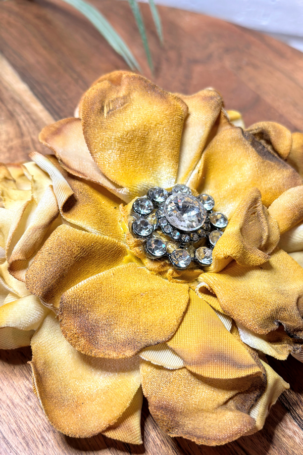 Vintage Velvet Flower Hat Pin | Mustard