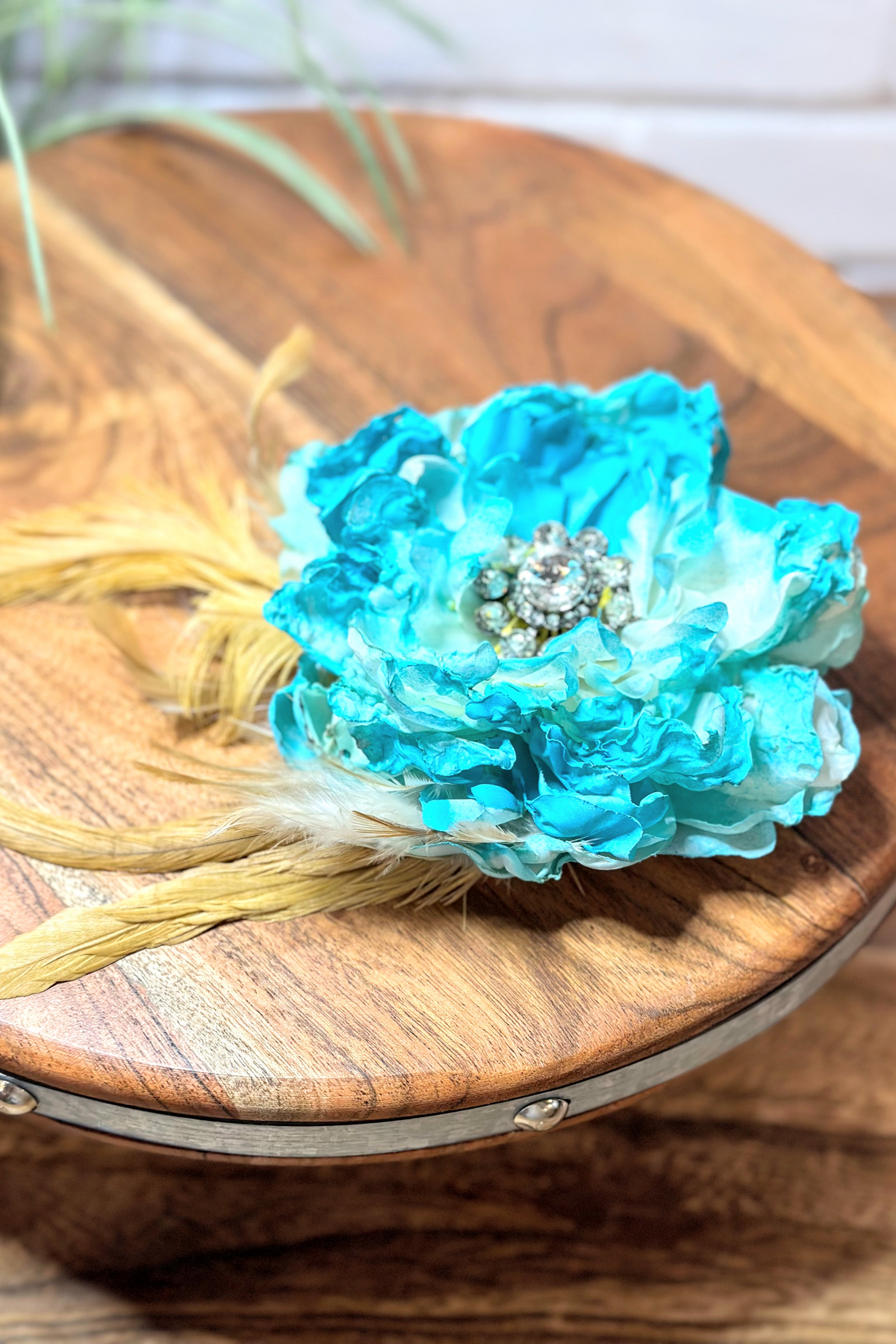 Vintage Silk Flower Hat Pin | Turquoise