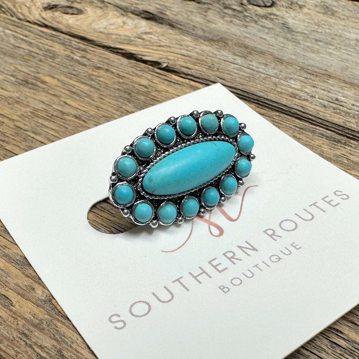 Turquoise+Worn Silver Hat Pin #01