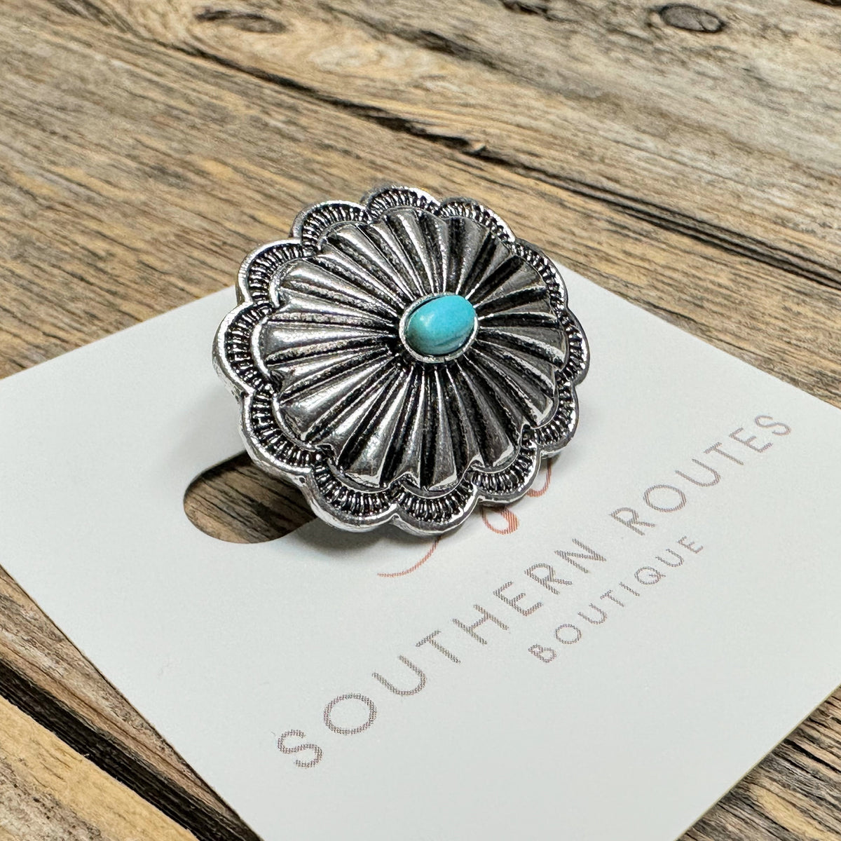 Turquoise+Worn Silver Hat Pin #03