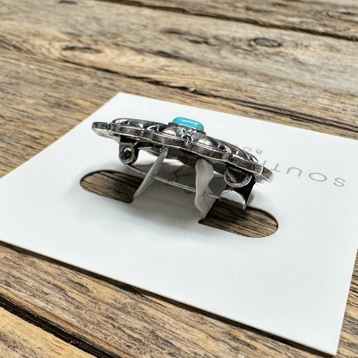 Turquoise+Worn Silver Hat Pin #03