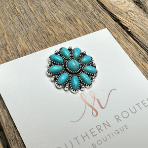 Turquoise+Worn Silver Hat Pin #05