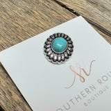 Turquoise+Worn Silver Hat Pin #06