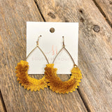 Pom Fan Teardrop Earrings | Mustard