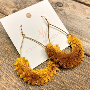 Pom Fan Teardrop Earrings | Mustard