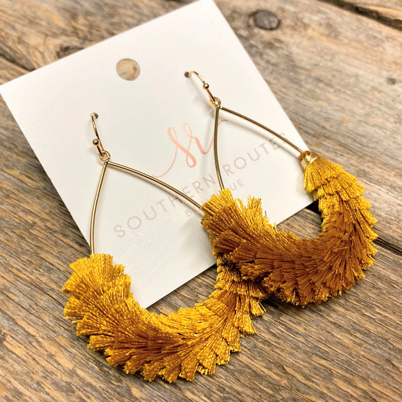 Pom Fan Teardrop Earrings | Mustard