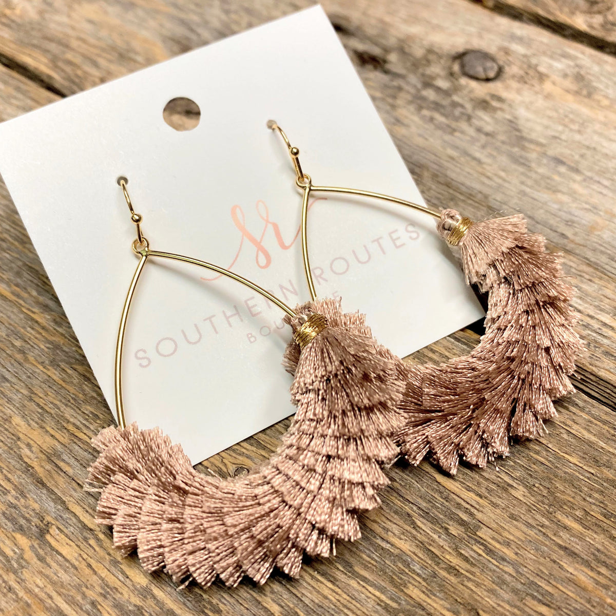 Pom Fan Teardrop Earrings | Dusty Pink