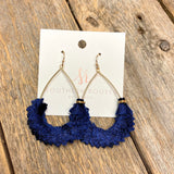 Pom Fan Teardrop Earrings | Navy