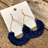 Pom Fan Teardrop Earrings | Navy