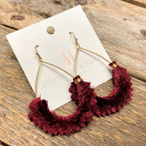 Pom Fan Teardrop Earrings | Wine