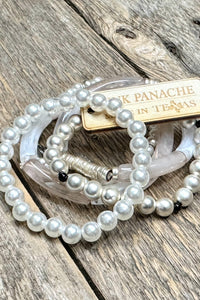 Ivory/Blush Acrylic+Pearl+Silver Bracelet Set | Pink Panache