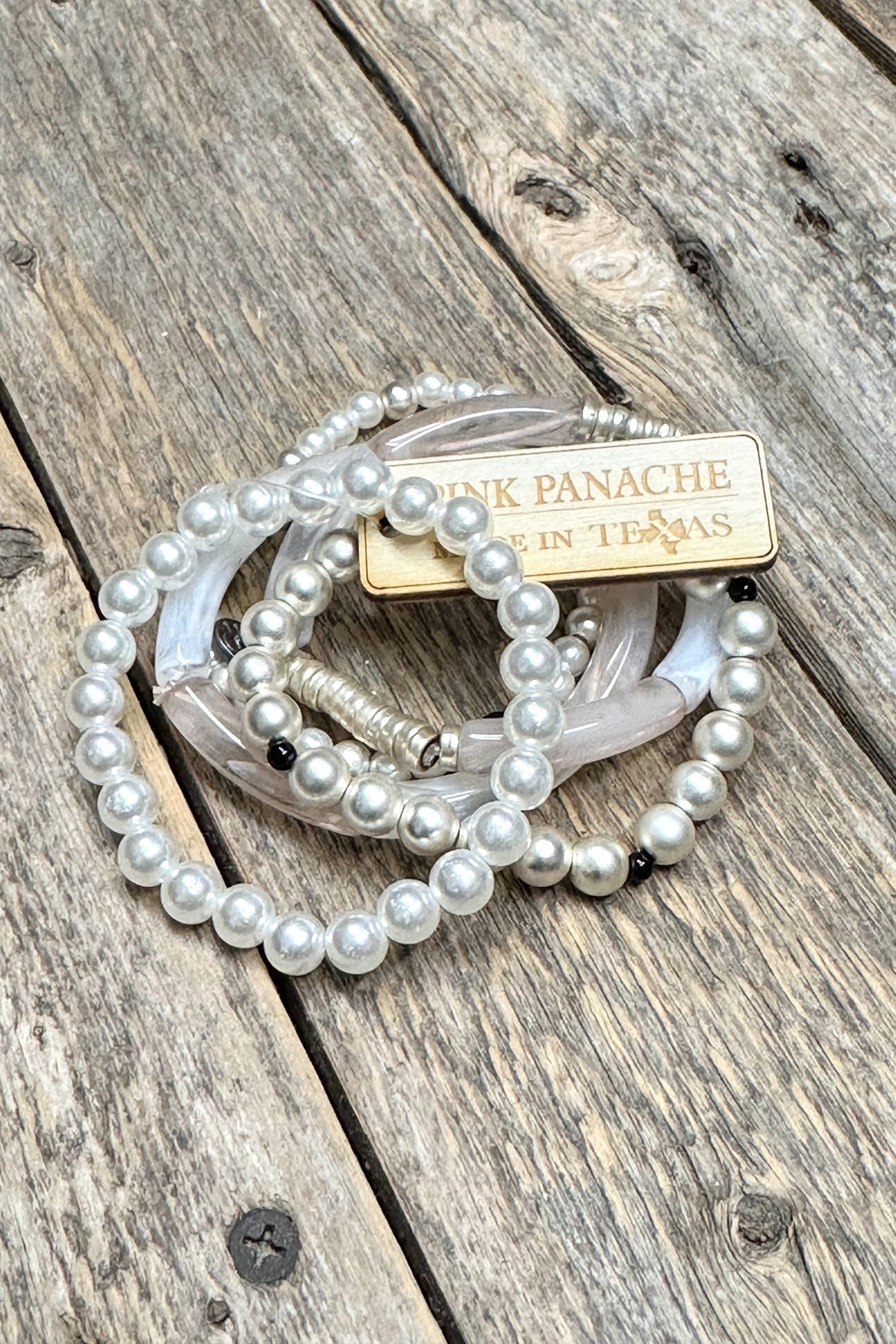 Ivory/Blush Acrylic+Pearl Bracelet Set | Pink Panache