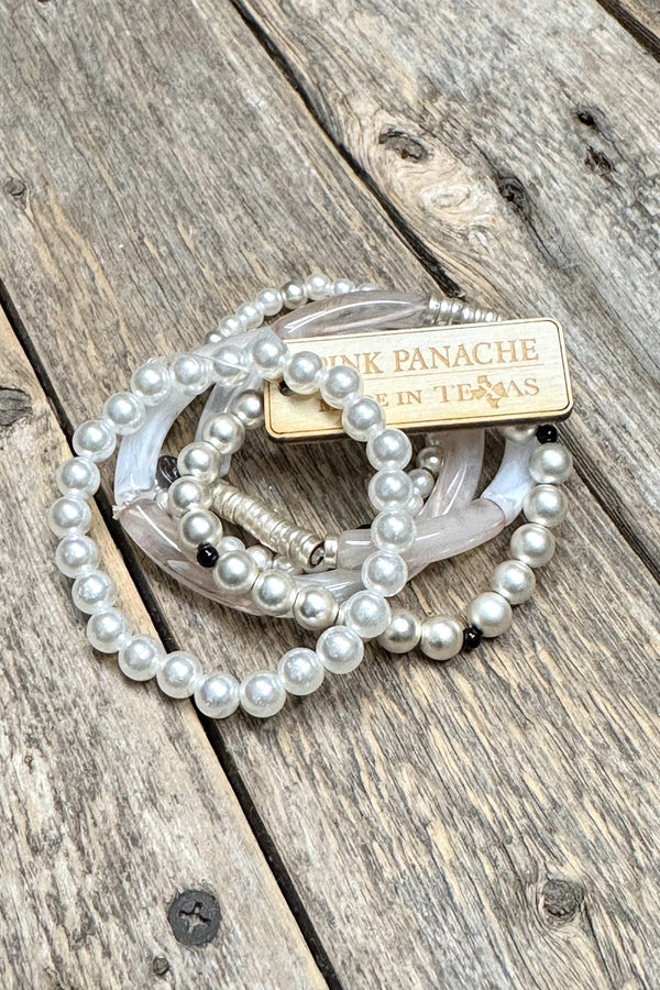 Ivory/Blush Acrylic+Pearl Bracelet Set | Pink Panache