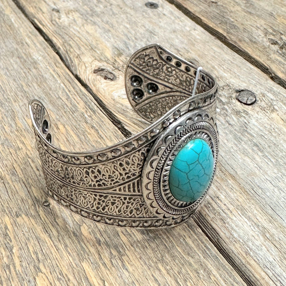 Western Cuff Bracelet | Worn Silver+Turquoise