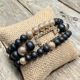 Wooden Bead Stretch Bracelet Set | Black+Gold