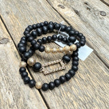 Wooden Bead Stretch Bracelet Set | Black+Gold