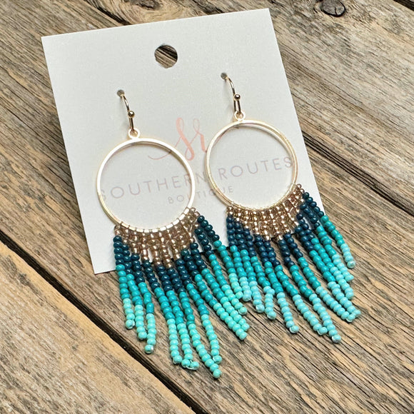 Circle Seed Bead Dangle Earrings | Turquoise