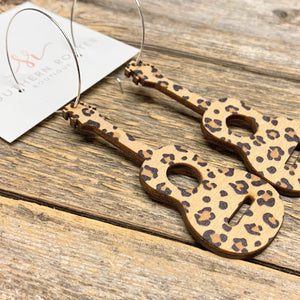Leopard Wooden Guitar {Handmade} Earrings