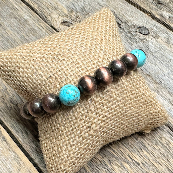 Western Beaded Stretch Bracelet | Copper+Turquoise