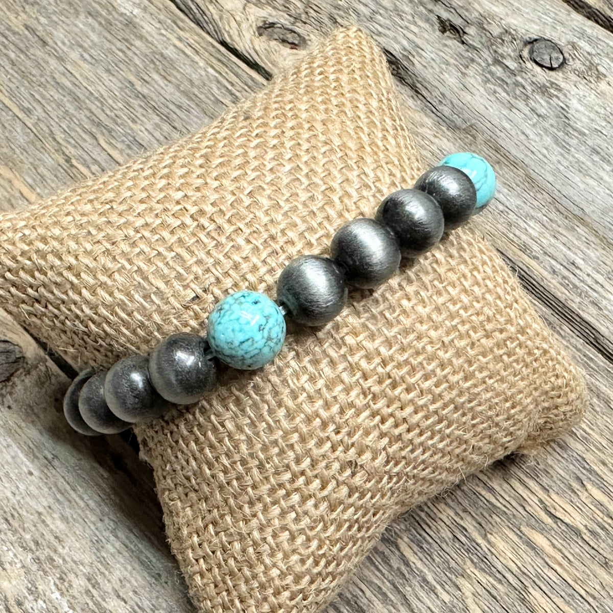 Western Beaded Stretch Bracelet | Silver+Turquoise