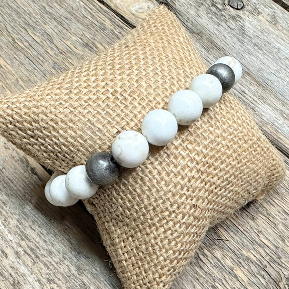 Western Beaded Stretch Bracelet | Silver+Ivory