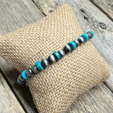 Western Beaded Stretch Bracelet | Turquoise+Silver
