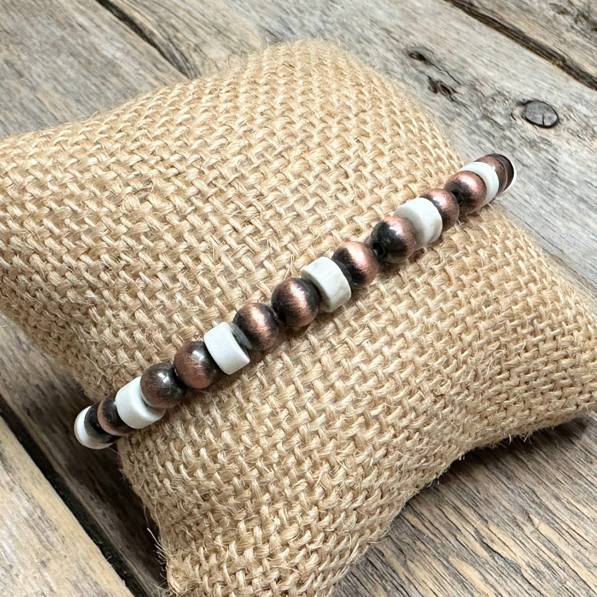 Western Beaded Stretch Bracelet | Ivory+Copper