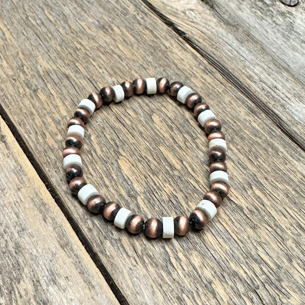 Western Beaded Stretch Bracelet | Ivory+Copper