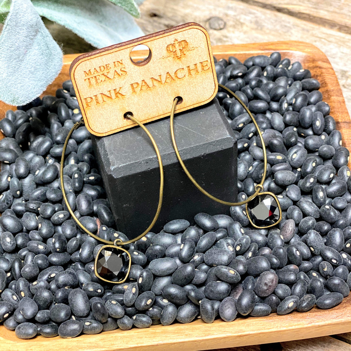 Black Crystal | Bronze | Large Hoops | Pink Panache
