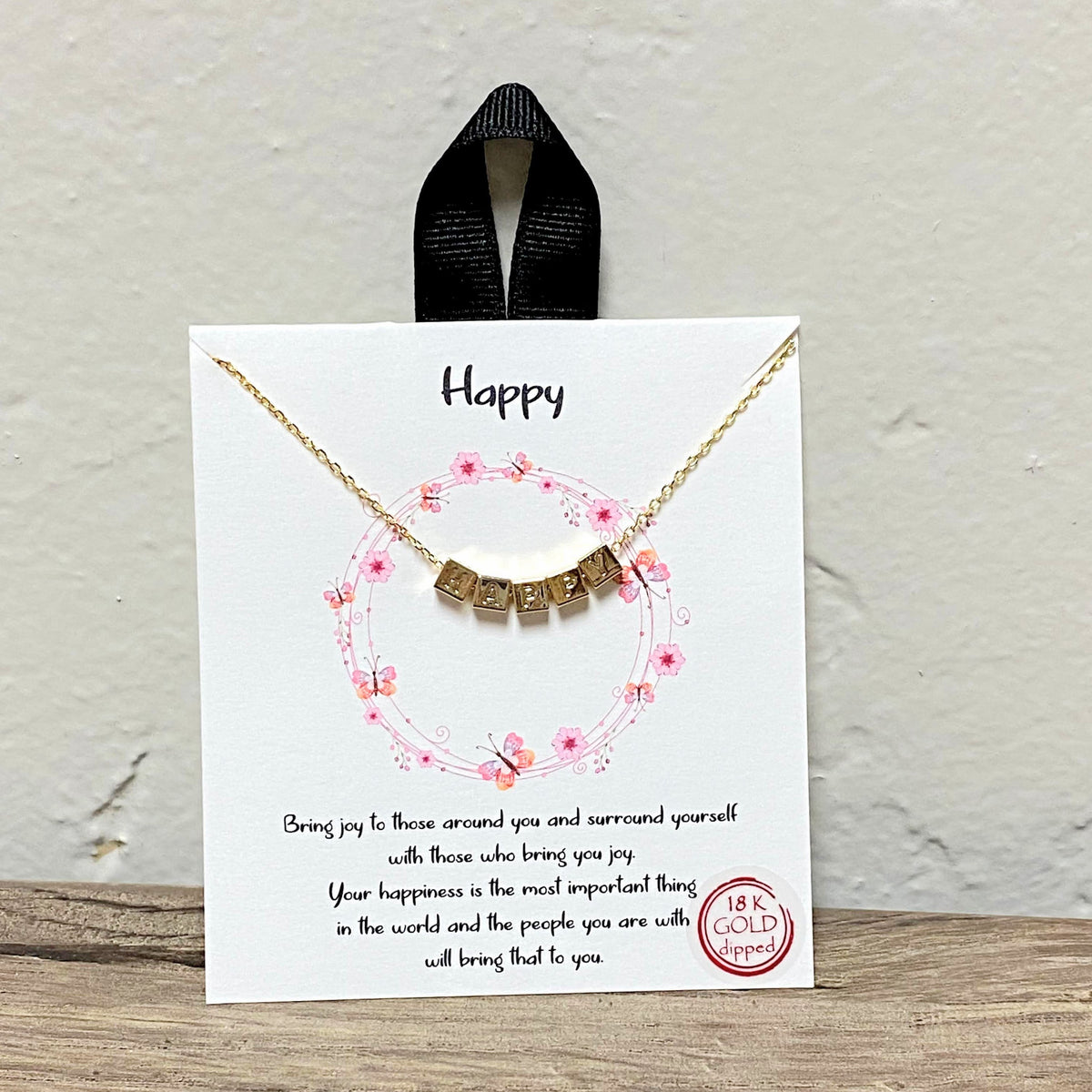 Happy | Gold Inspirational Necklace