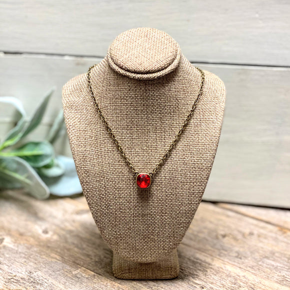 Red Crystal | Bronze Necklace | Pink Panache