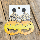 Wooden Jack O Lantern Earrings | Taupe Cheetah
