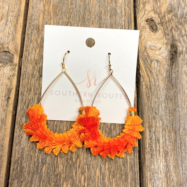 Pom Fan Teardrop Earrings | Orange