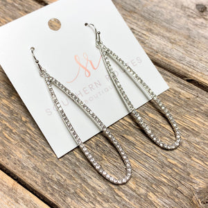 Long Oval Crystal Earrings | Silver