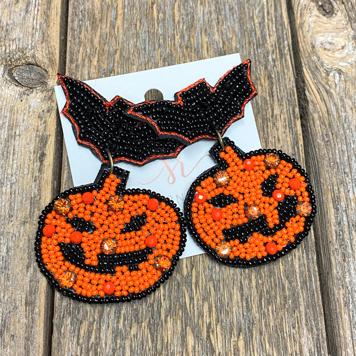 Pumpkin Bat Seed Bead Earrings