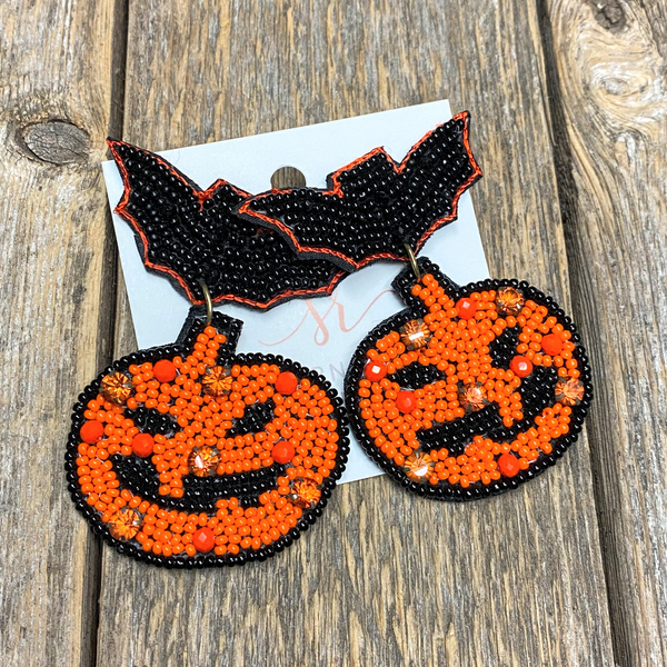 Pumpkin Bat Seed Bead Earrings